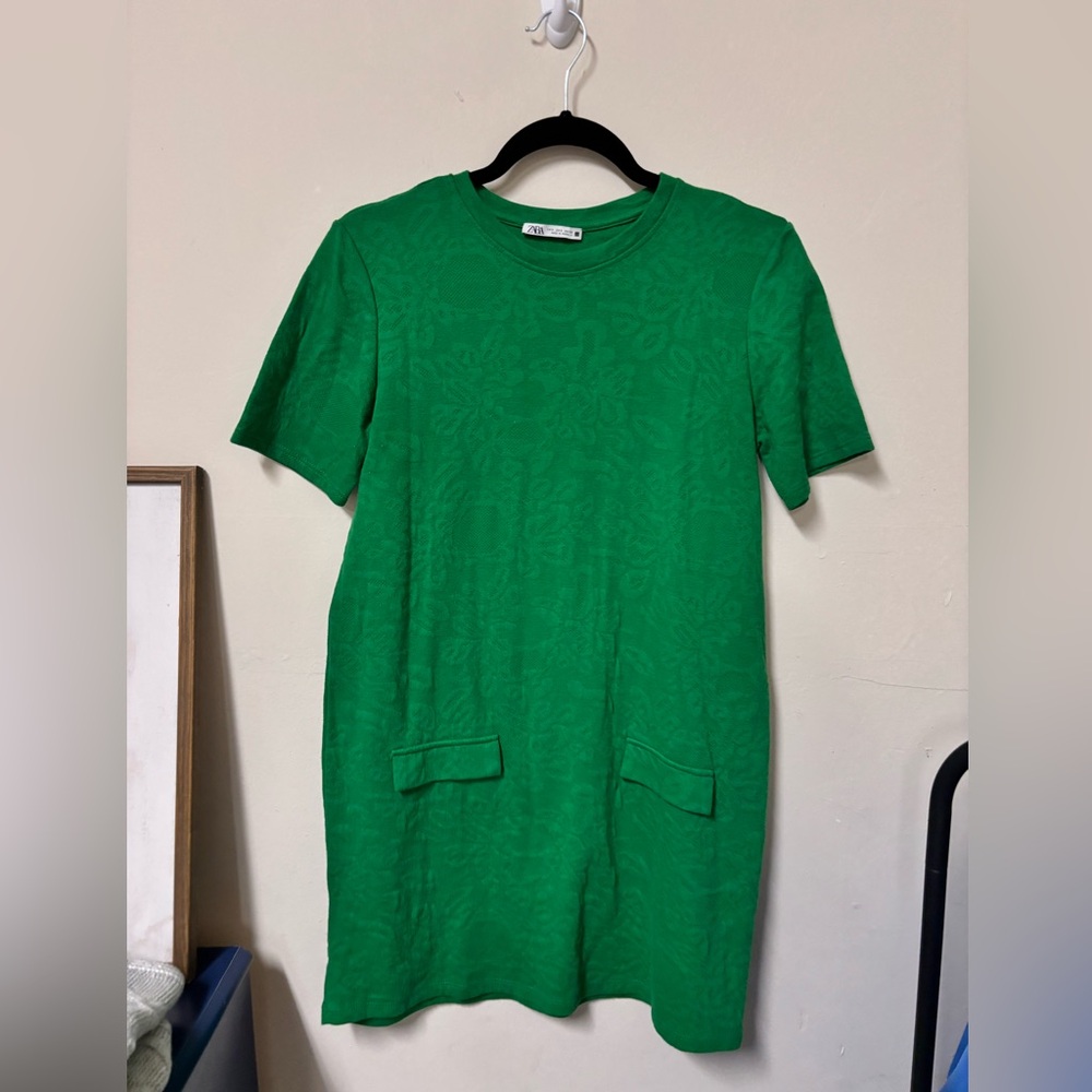 Zara Green Textured Mini Dress